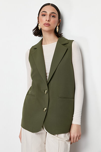 Trendyol Modest Light Khaki Finike Plain Woven Vest TCTSS24YL00002