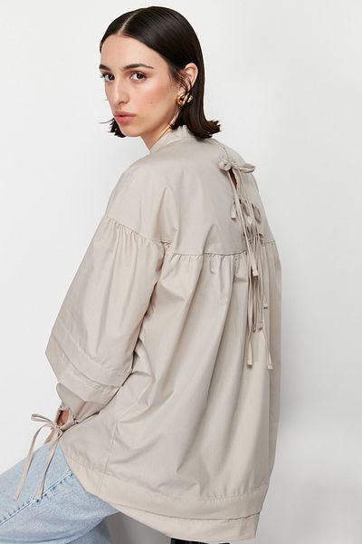 Trendyol Modest Kő hátsó nyakkendő részletes pamut szőtt ing TCTSS24UK00020