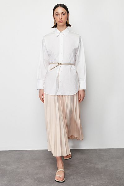 Trendyol Modest Ecru Pleated Woven Skirt TCTSS24EE00010