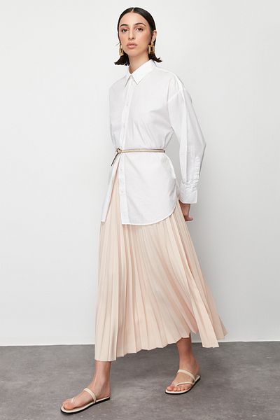 Trendyol Modest Ecru Pleated Woven Skirt TCTSS24EE00010