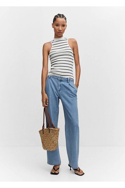 MANGO Woman Gestreifte Bluse mit Perkins-Kragen