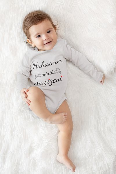ADABEBEK 100% Cotton Aunt's Little Miracle Printed Long Sleeve Snap Badi Bodysuit