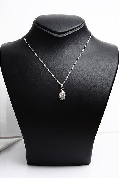 EUROMODA Drop Design Zircon Stone Silver Colored Necklace Earring Suit Set
