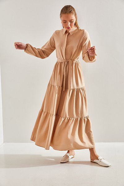 Bianco Lucci Modest Women's Buttoned Collar Flared Hijab Dress60151004