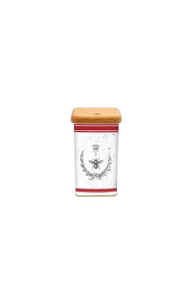 EVLE Er042-5o Country Housefly Patterned Rectangular Metal Storage Container with Wooden Lid 8x10 Cm