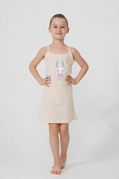 VİENETTA Kız Çocuk İp Askılı Tavşan Baskılı Gecelik