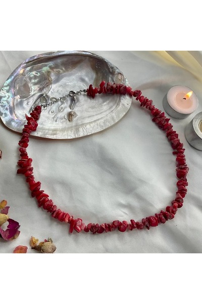 Elifsu Jewelry Coral (Colored) Stone Crackle Necklace