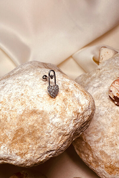 MOONİ ACCESSORİES Çelik Çengelli Iğne Taşlı Silver Gümüş Renk 316l Stainless Steel Piercing Tragus Helix