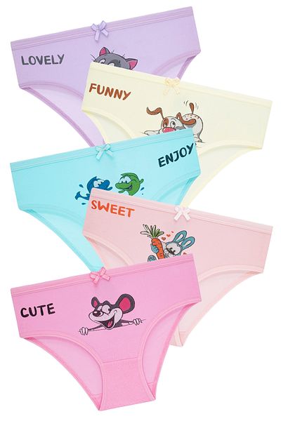 biyokids Pachet de 5 chiloți colorați pentru fete - Animale drăguțe -3632