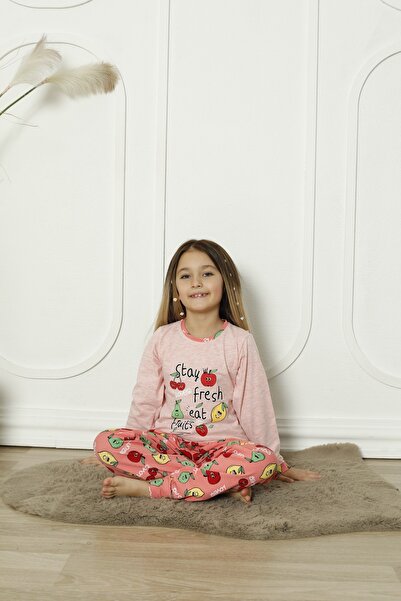 KAPİKİDS Set de pijamale pentru fete cu mâneci lungi cu imprimeu subțire cu f...