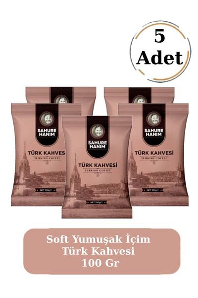 Sahure Hanım Premium Fresh Ground Soft Soft Drink Turkish Coffee with Plenty of Foam 100 Gr (5 Pieces)