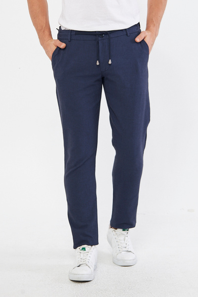 Yazlık Slim Fit Pamuklu Yarım Lastikli Koyu Lacivert Erkek Pantolon - Rahatlıkta Şıklık