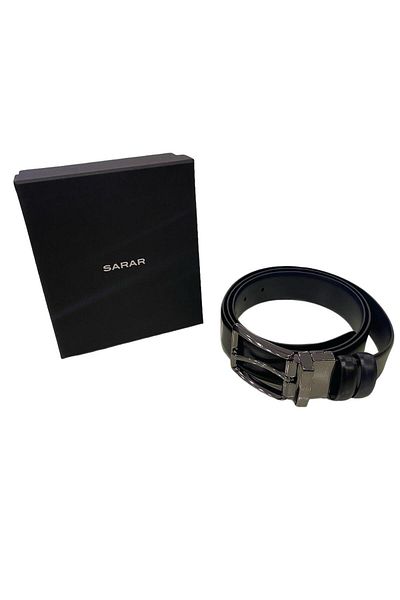 Sarar Black Navy Blue 100% Leather Double Sided Belt 3002