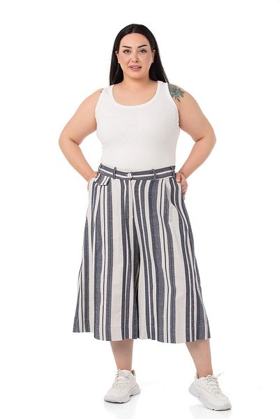 DISENTIS MODEST Large Size Wide Leg Pocket Bermuda Navy Blue Trousers