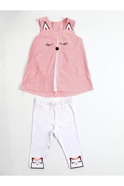 Casabony Cat Themed Woven Fabric Designed, Girl's Tunic & Leggings Set
