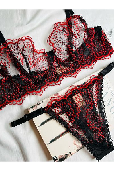 mendoza store Μαύρο και κόκκινο Bralet Σετ σουτιέν