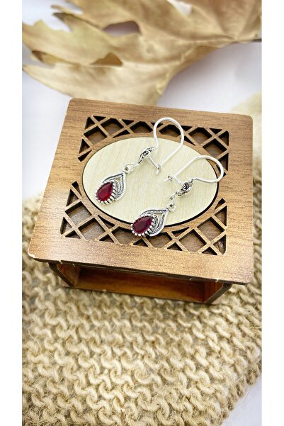 Midyat Artuklu Gümüşçülük Yakut Taşlı Gümüş Küpe