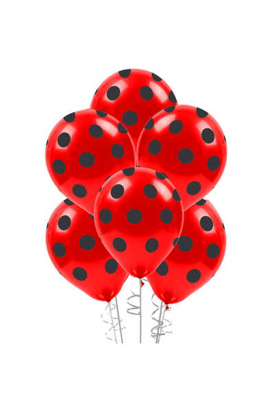 parti pera Kırmızı Siyah Puantiyeli Baskılı Balon 10 Adet