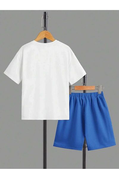 BYMEER Unisex White-Sax Kids Shorts Set - Summer Printed Bottom and Top Set