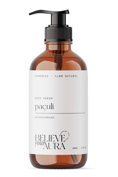 Believe Your Aura 500 ml Vitamin E Aloe Vera Shea Butter - Patchouli Oil Hand and Skin Liquid Soap