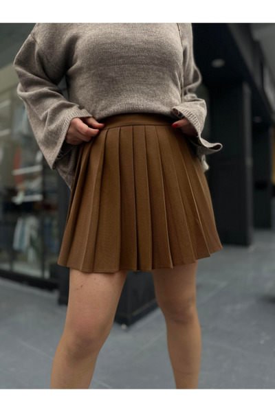 My Blog Fustă mini maro premium cu pliuri pentru femei