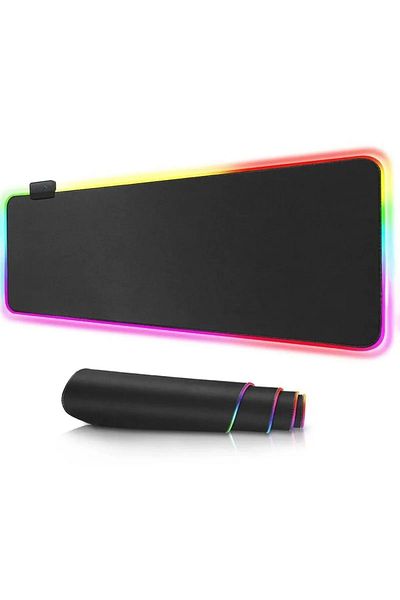 pukotech Rgb Mousepad 80X30 cm 7 Different Color Modes Waterproof Luminous Non-Printed Black Color Gamer Gaming XL