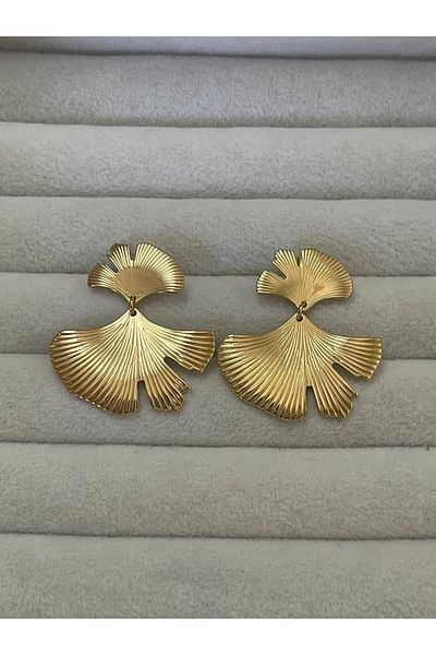 Sens Steel gold hanging leaf earrings