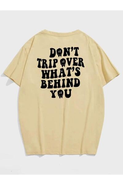 ORLONTEX Μπλουζάκι Unisex Μπεζ με στάμπα "Don't Trip" σε μεγάλο μέγεθος