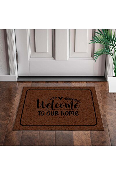 menesahome Welcome Yazılı Siyah Çizgili Kahverengi Renkli İç ve Dış Kapı Önü ...