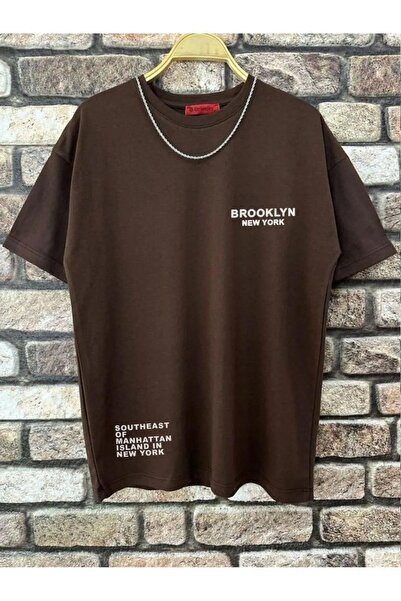 ORLONTEX Ανδρικό μπλουζάκι σε καφέ χρώμα με στάμπα Brooklyn NY, oversize