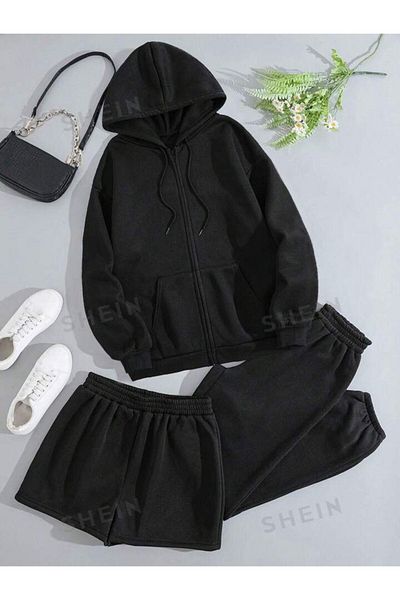 AMMA Unisex Unprinted Bottom Top Cardigan Shorts Sweatpants Set of 3