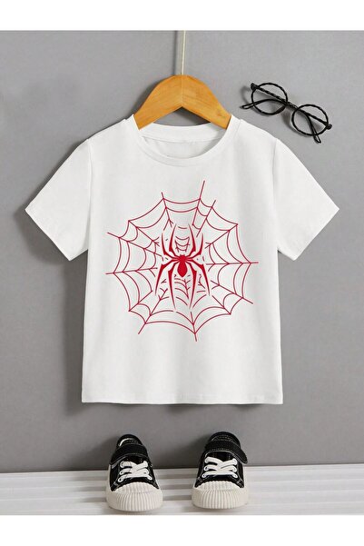 BYMEER Детска бяла тениска с щампа на паяк