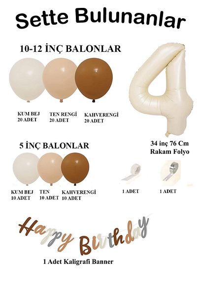 Patladı Gitti Retro Colors Large Balloon Chain and 4 Year Old Birthday Set