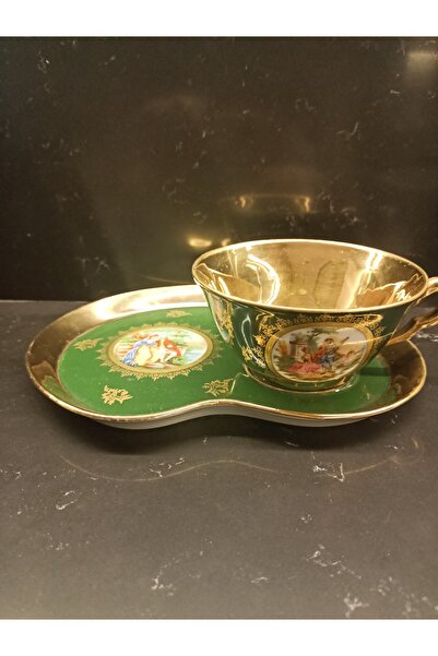 Fransız Limoges VİNTAGE ANTİKA FRANSIZ LİMOGES TABAKLI ÇAY FİNCANI