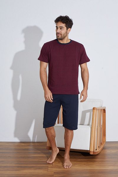 Ayans Pijama Σετ ανδρικών πιτζάμες Capri με χτενισμένο μονό ζέρσεϋ Jacquard