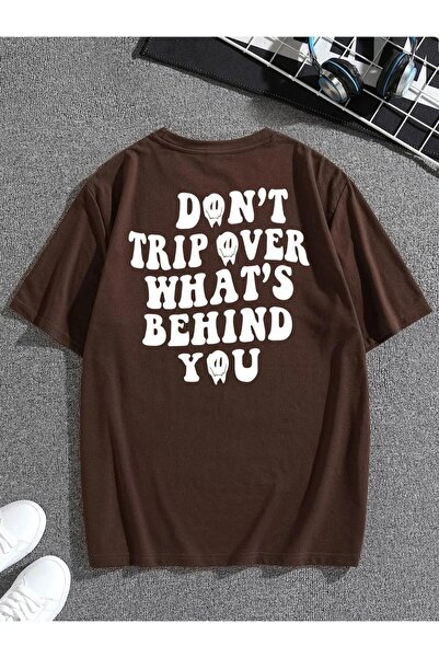 ORLONTEX Μπλουζάκι Unisex καφέ Don't Trip με τύπωμα oversized