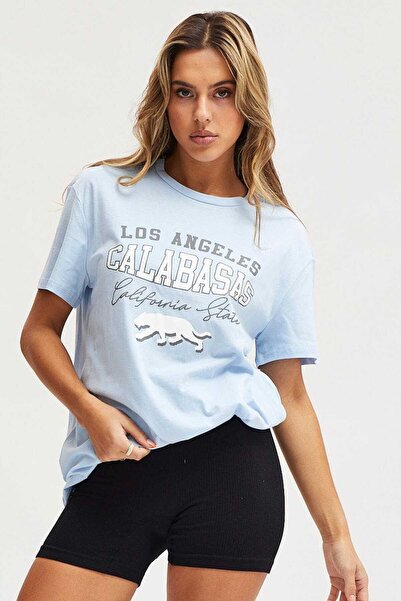 GYES Γυναικείο μπλουζάκι Calabasas Regular Fit Crew Neck Sky Blue