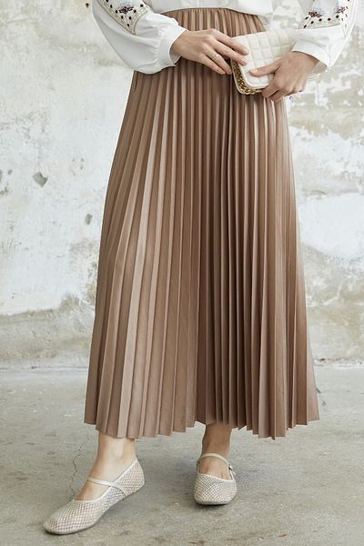 InStyle Fustă strânsă plisată - Maro