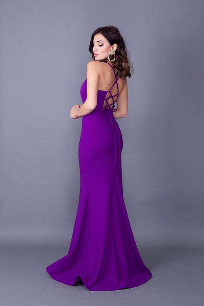 Bidoluelbise Purple Back Rope Tied Fish Model Evening Dress