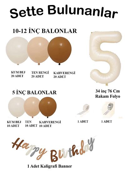 Patladı Gitti Retro Colors Big Balloon Chain and 5 Year Old Birthday Set