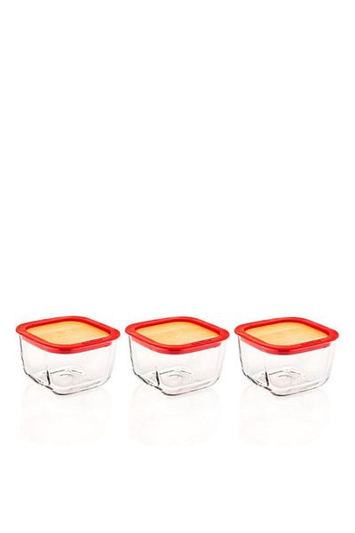 Bambum Trios - 3-Piece Breakfast Bowl with Leak-Proof Lid Large Red