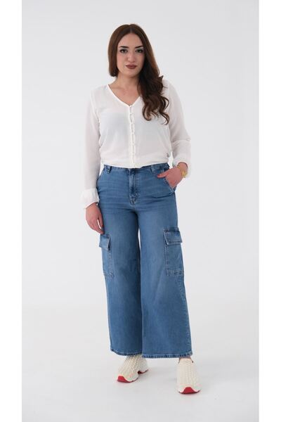 Blues Outlet WOMEN'S CARGO POCKET BOL LEG BRAND JEANS - LIGHT BLUE