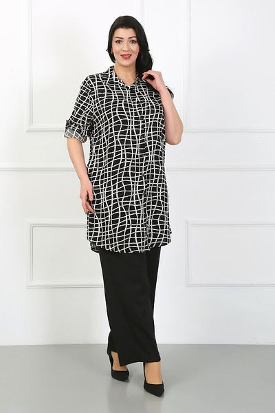 By Alba Collection Women's Black Striped Cotton Viscose Large Size Tunic