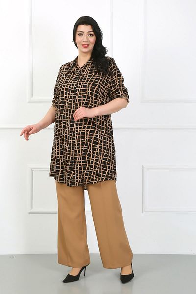 By Alba Collection Γυναικείο ταμπά ριγέ βαμβακερό τουνίκ βισκόζης Plus Size