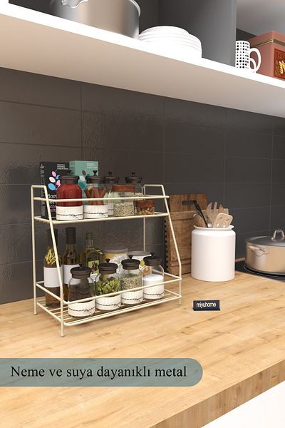 moniev 2-Tier Spice Rack Kitchen Shelf Bathroom Shelf Makeup Multi-Purpose Countertop Organizer Organizer Beige