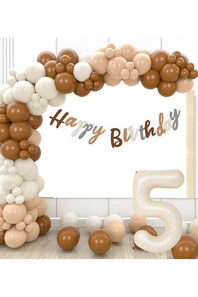 Patladı Gitti Retro Colors Big Balloon Chain and 5 Year Old Birthday Set