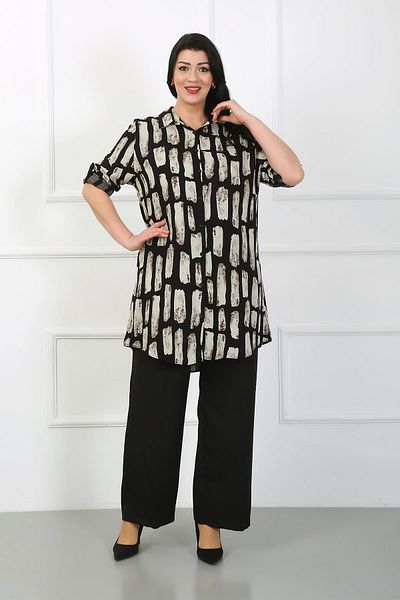 By Alba Collection تونيك نسائي مقاس كبير من القطن الفسكوزي بلون الحجر