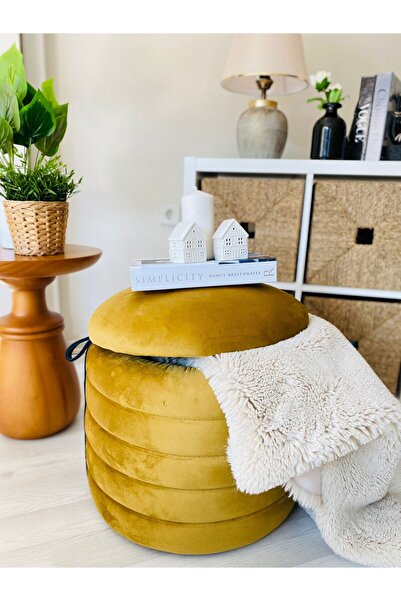 WEBPANYA MOBİLYA Geniş Oturum Alanlı Handmade Silinebilir Kumaş Sandıklı Silindir Dekoratif Puf Orta Sehpa