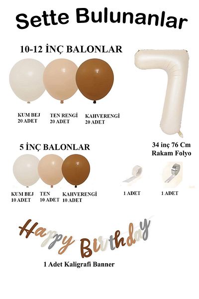 Patladı Gitti Retro Colors Big Balloon Chain and 7 Year Old Birthday Set
