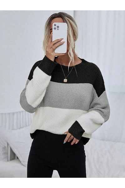 Dier Moda Pulover de damă Dier Moda cu dungi supradimensionate, pulover cu dungi